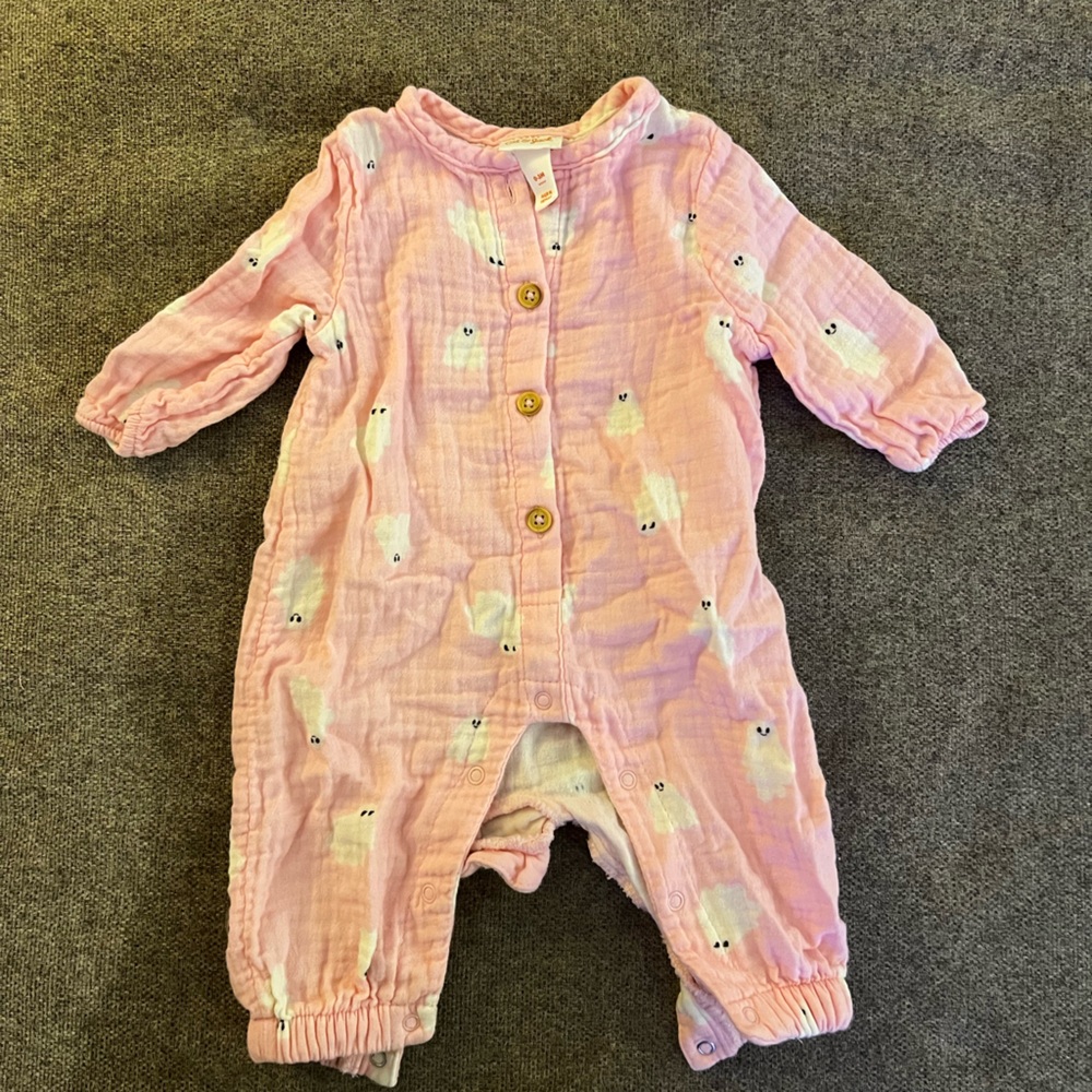 Cat & Jack Pink ghost Baby Romper with Button Detail